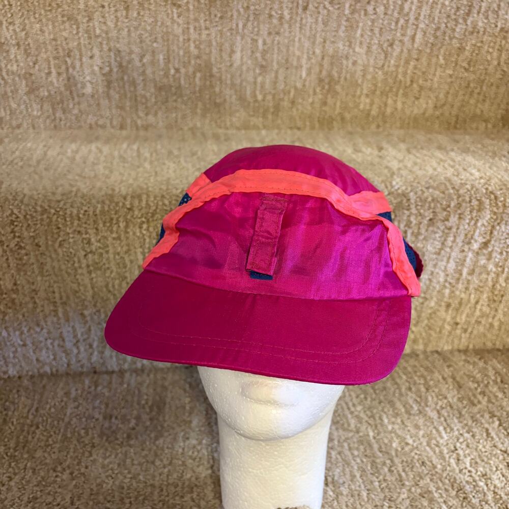 Vintage Columbia Nylon 5-Panel Cap Hat Neon Pink Blue Mesh Running Colorful OSFA